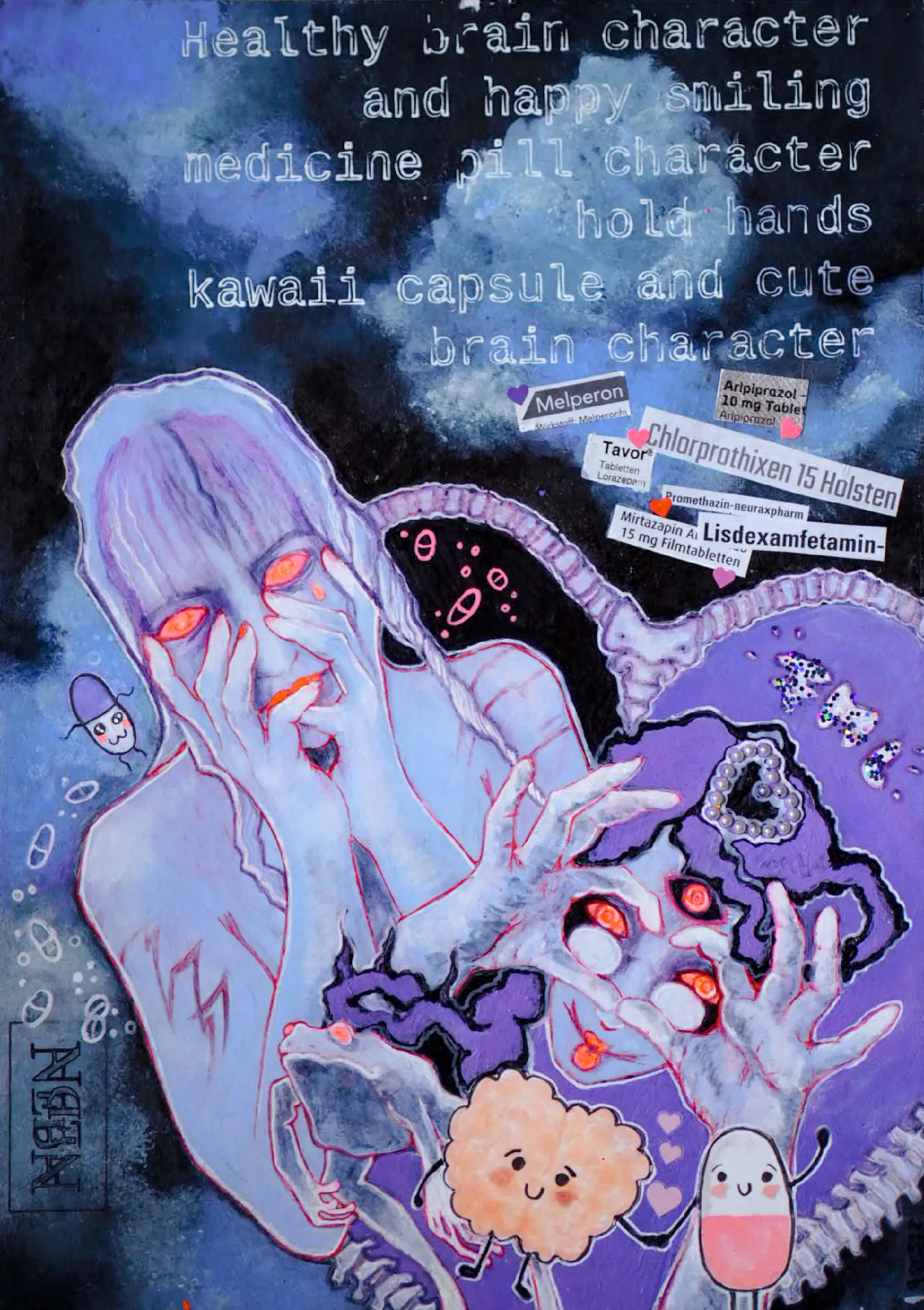 Happy Pills — ixed media on paper