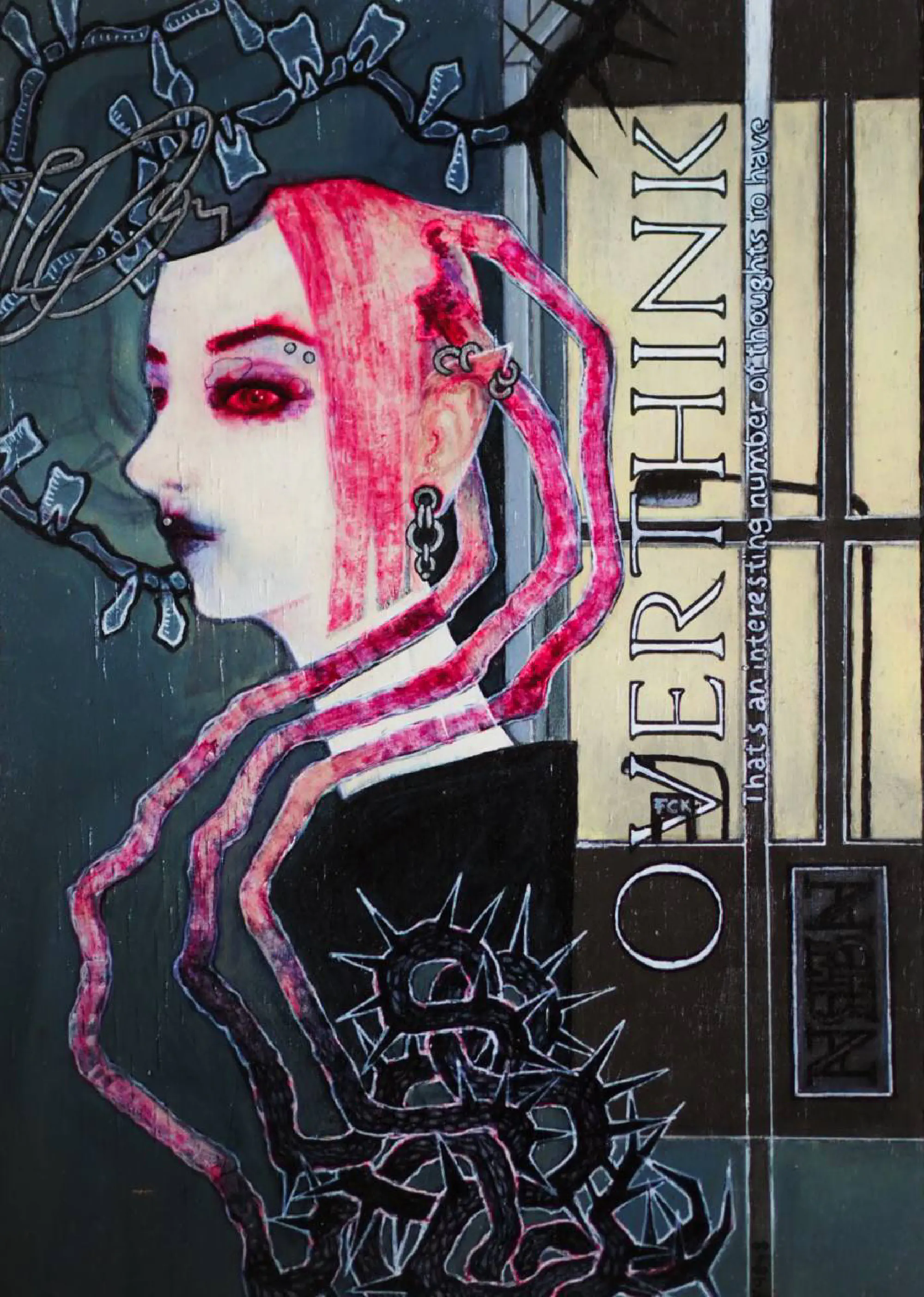 Overthink — mixed media on wood