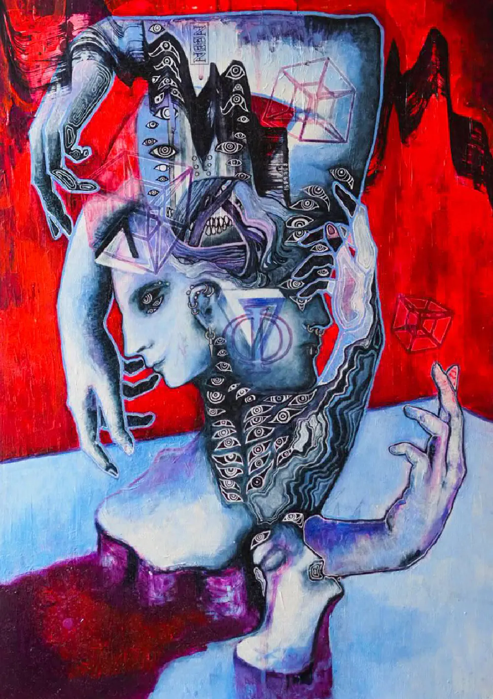 Phi — mixed media on wood