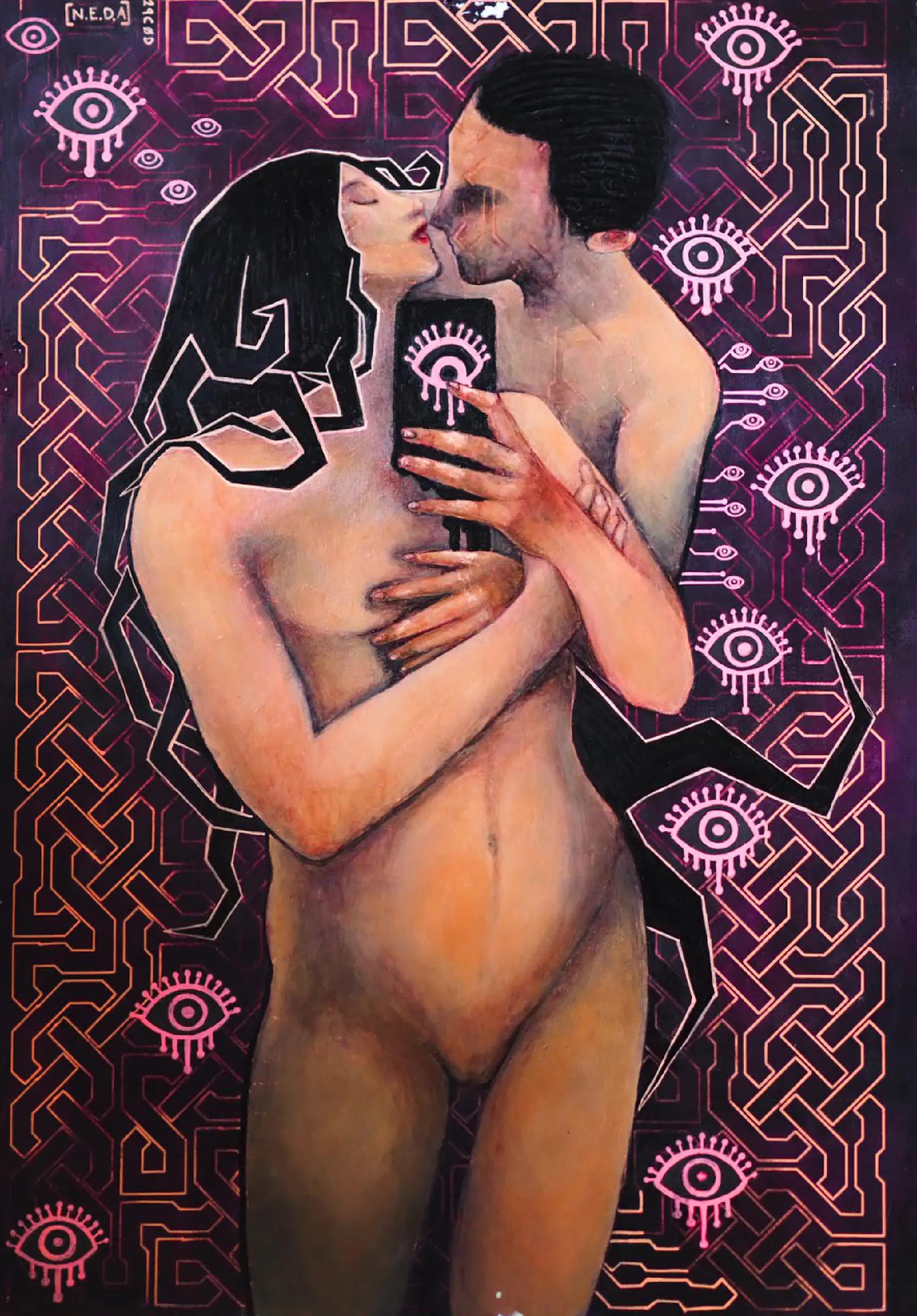 The Kiss — mixed media on paper